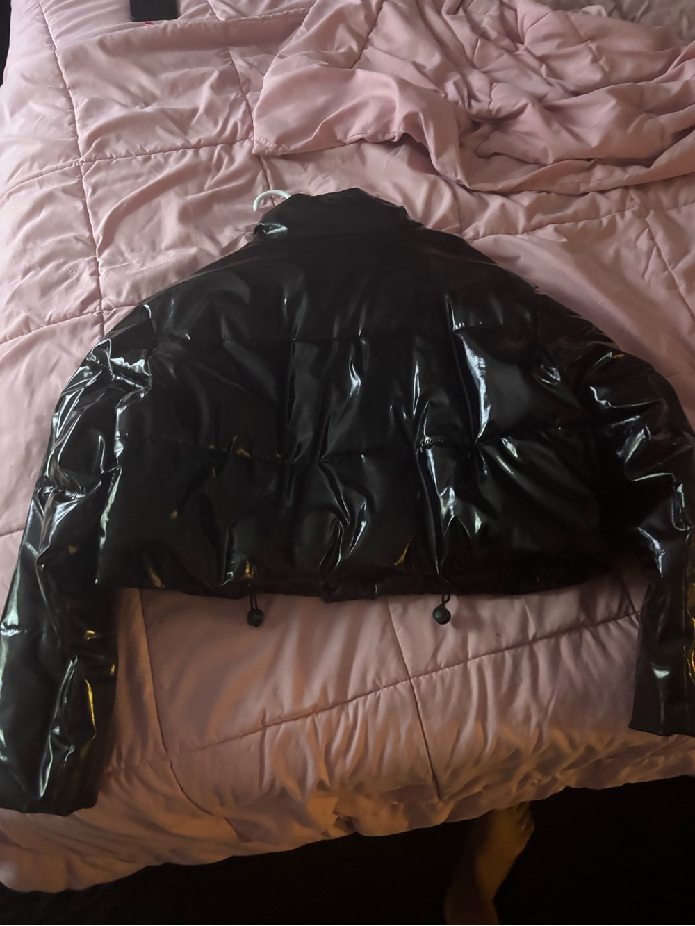 Women's Cropped Black Gloss Puffer Jacket - Sleek Winter Coat